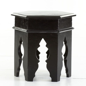 Mesa auxiliar plegable de madera maciza de mango, estilo marroquí, hecha a mano, con superficie redonda y acabado marrón antiguo, para decoración de la sala de estar. - Product Image 3