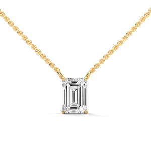 Lab Grown Diamond <b>Pendant</b> Necklace Emerald Cut <b>Solid</b> <b>Gold</b> Chain Jewelry for Wedding Anniversary Gift - Product Image 1