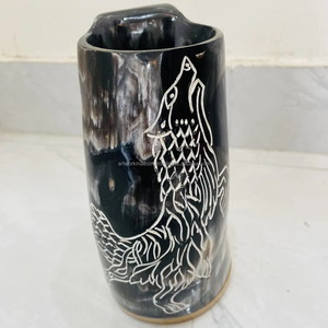 Jarra de cuerno de búfalo pulido con logo Fenrir hecho a mano, tallada a mano, diseño prémium vikingo de Ragnar. - Product Image 1