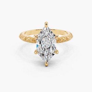 Anillo de Compromiso Solitario con Diamante Cultivado en Laboratorio de 3 Quilates, Corte Marquesa, Grabado Floral Vintage, Oro de 14K - Product Image 1