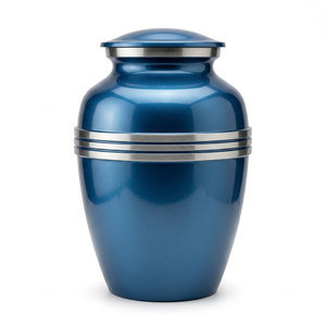 Royal Blue Metal Cremation Urn Silver Stripes <b>Mini</b> Keepsake Urn Small Funeral Supplies Human Pet Ashes Storage Memorial Jar - Product Image 1