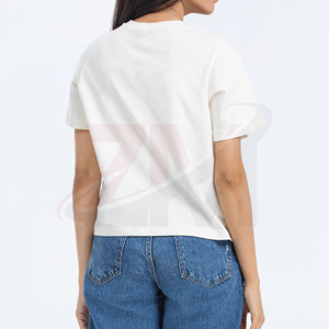 เสื้อยืดครอปสีขาว คอกลม แขนสั้น พิมพ์ลายต้นปาล์ม ผ้าฝ้าย 100% ทรงหลวม สวมใส่สบายๆ สำหรับฤดูใบไม้ผลิและฤดูร้อน - Product Image 3