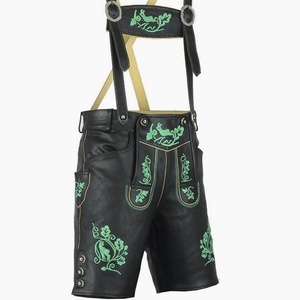 Pantalones de cuero Trachten Lederhosen negros bordados para hombre, tallas europeas del 46 al 62, en stock - Product Image 1