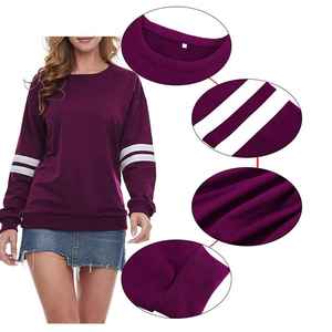 Sweat-shirt pour femme, couleur unie, col rond, manches longues, 100% coton, tricoté, respirant, coupe classique, violet, sweat-shirts pour femme - Product Image 6