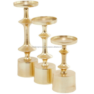 Premium 3-Piece Gold Spindle <b>Candlestick</b> Set • Modernist Architectural Pillar Centerpiece - Product Image 6