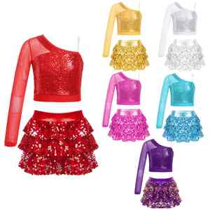 Conjunto de Ropa de Baile para Niños Multicolor, Traje de Actuación Escolar de Alta Elasticidad, Uniforme Deportivo de Animadoras para Niños - Product Image 1