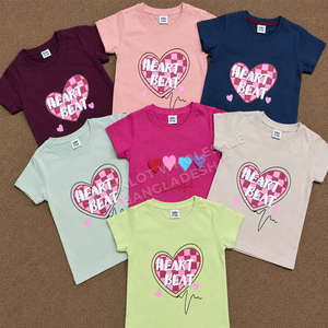 T-shirt pour enfants en coton respirant imprimé Cœur Battant, surplus de t-shirts, col rond, lot de stock restant, Bangladesh, t-shirts de couleur unie - Product Image 1