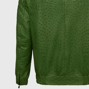 Veste en cuir de vachette véritable gaufré d'autruche verte, look élégant et raffiné, respirante, coupe-vent, personnalisation disponible - Product Image 6