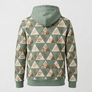 Sudadera con Capucha Unisex NEXTEX, Diseño de Hojas Triangulares, Color Verde Salvia, Crema y Marrón, en Algodón Suave y Poliéster - Product Image 2
