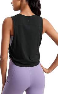 2026 Veste sans manches à col en V et pantalon de yoga, personnalisables avec logo frontal, écologiques, respirants, en denim/satin, avec fermeture éclair, grande taille, pour entraînement et gym - Product Image 4