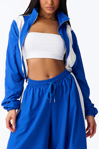 New Arrival Custom Autumn Wide Leg open Nylon Pants <b>jacket</b> Windbreaker women new style loose fit trouser zipper <b>jacket</b> - Product Image 5
