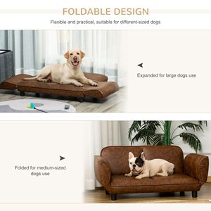 Large Sized 39\" X 21.75\" X 17.75\" Brown Pet <b>Sofa</b> Foldable PU <b>Leather</b> <b>Cover</b> Dog Bed Couch Square Comfortable Foam for Small - Product Image 5