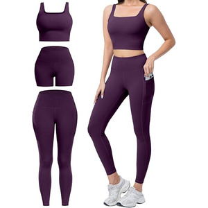 Conjunto de Yoga sin Costuras para Mujer, Top Corto con Cuello Cuadrado, Leggings de Cintura Alta, Ropa Deportiva para Entrenamiento en el Gimnasio - Product Image 3