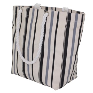 Sac de plage en toile naturelle 12 oz, très populaire, avec poignée en corde torsadée, imprimé à rayures multicolores et poche intérieure zippée suspendue - Product Image 2