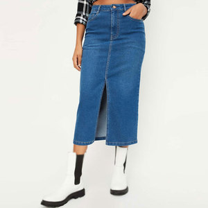 Fashionable Top Trendy Winter Casual Regular Fit Midi Denim Skirts for Women with Custom Printed Logo on Waist A-Line - Product Image 3