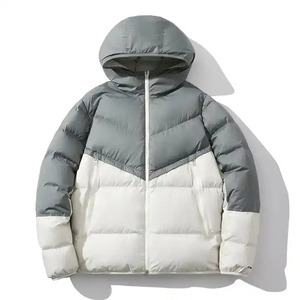 Blouson matelassé à capuche pour homme, color block, rembourré de duvet, chaud pour l'hiver, décontracté, fermeture éclair, 100 % polyester, coupe régulière épaisse - Product Image 1