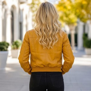 Chaqueta Bomber de Motocicleta para Mujer, Estilo Vintage, Acolchada, Ecológica, Transpirable, con Diseño en la Espalda, Forro de Piel de Oveja y Seda - Product Image 5