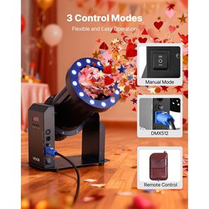 Macchina Elettrica per Coriandoli 1500W con Luci LED, Potente Lanciatore di Coriandoli per Feste, Controllo DMX512 e Telecomando Manuale - Product Image 4