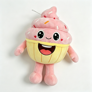 Peluche de cupcake rosa personalizado, cupcake con envoltura amarilla, peluche de cupcake rosa, cupcake de dibujos animados con brazos y piernas - Product Image 1