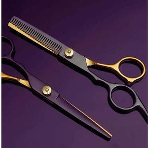 Kit de ciseaux de barbier en acier inoxydable à pointe arrondie de qualité supérieure, ciseaux à effiler à manche court, peigne et étui à clip en titane bleu - Product Image 1