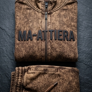 Conjunto Deportivo para Hombre, Color Marrón Oliva, Lavado Ácido, con Cierre, Sudadera Bordada, Pantalones Jogger, Ropa Deportiva, Informal - Product Image 6