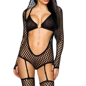 Women Sheer Mesh Jumpsuit Long Sleeve Halter Neck Low Waist Sexy Clubwear Breathable Dot Pattern Above Knee Fit Regular - Product Image 1