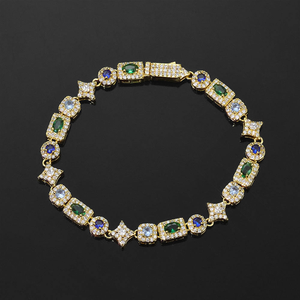 Pulsera de tenis de esmeralda, zafiro y moissanita, pulsera de eslabones con incrustaciones, joyería de lujo estilo hip hop, regalo para hombre y mujer - Product Image 5