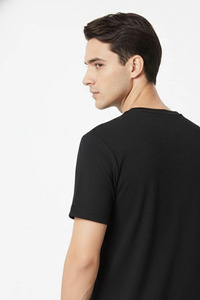 Camiseta Unisex Azul Marino de Manga Corta, Cuello Redondo, Color Sólido Minimalista, Transpirable, Ligera, de Poliéster, para Adultos, Corte Veraniego - Product Image 3