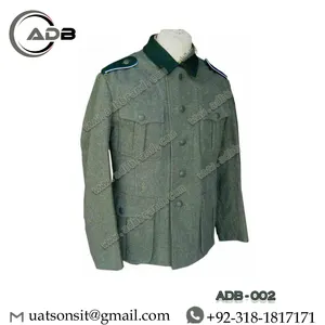 WW2 GERMAN M36ユニフォームチュニックジャケットコート、パンツ付きフィールドグレーまたはグレーウール、ウールダークグリーンカラー