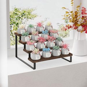 4-Tier Wooden Display Stand with Metal Frame | Rustic Countertop Organizer <b>Rack</b> - Product Image 3