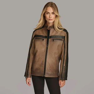 แจ็คเก็ตหนังแกะแท้แบบวาร์ซิตี้ ดีไซน์สั่งทำพิเศษ OEM สองสี ระบายอากาศได้ดี เป็นมิตรกับสิ่งแวดล้อม บุด้วยผ้าแบบควิลท์ แฟชั่นฤดูหนาว ซิป - Product Image 3