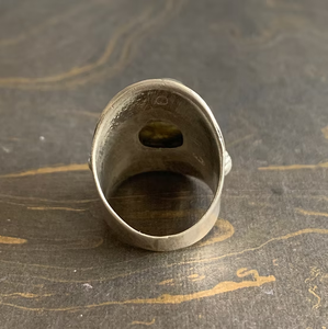 Oxidized Sterling Silver <b>Labradorite</b> <b>Ring</b> Oval Shield Antique Filigree Scroll Pattern Retro Style Jewelry - Product Image 2
