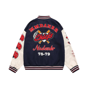 Chaqueta Varsity Reversible para Hombre, Algodón y Poliéster, Diseño con Parches Bordados, Estilo Preppy, Chaqueta Varsity de Béisbol con Letras para Otoño - Product Image 5