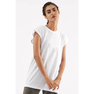 Women's <b>White</b> <b>Cap</b> <b>Sleeve</b> <b>T</b>-<b>Shirt</b> 100% Cotton Jersey Loose Fit V-neck Minimalist Solid Color Summer Breathable Drop Shoulder Long - Product Image 3