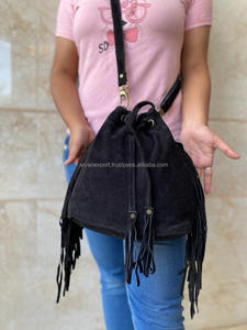 กระเป๋าถือหนังนิ่มแบบมีพู่,กระเป๋าแบบผูกเชือกกระเป๋าสะพายข้างกระเป๋าสะพายไหล่สำหรับผู้หญิงกระเป๋าคาดลำตัว - Product Image 2