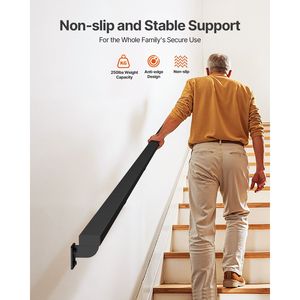 Rampe d'escalier murale en aluminium noir de 4,5 m, capacité de charge de 113 kg, balustrade industrielle intérieure, caractéristique clé pour les composants d'escalier - Product Image 2