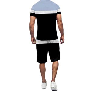 Ropa deportiva transpirable de moda para hombre, traje de dos piezas para gimnasio al aire libre, Camisa ajustada de 2 tonos de colores, pantalones cortos, conjunto de ropa al por mayor - Product Image 3
