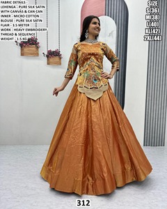 ชุดเลเฮนกาโชลีผ้าไหมซาตินงานปักลายแบบดั้งเดิม Aabroo Festive Bhandhani พร้อมผ้าคลุมไหล่ปักลาย แห้งเร็ว ป้องกันแสงแดด เหมาะสำหรับใส่ในงานเทศกาล - Product Image 2