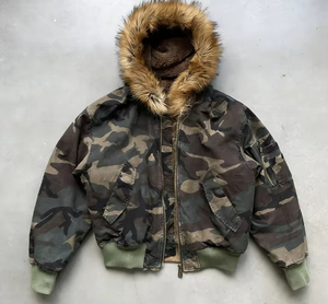 Sweat à capuche camouflage vintage surdimensionné en coton 100% crocheté sur mesure avec fermeture éclair, épais, pour l'hiver et la chasse, coupe carrée - Product Image 1