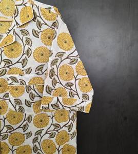 Ensemble de pyjama en coton léger et respirant à manches courtes jaunes à imprimé floral pour femmes, été et automne - Product Image 5