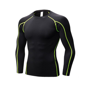 Men's <b>Black</b> <b>Compression</b> Set Long Sleeve <b>Shirt</b> And Pants With Neon Green Stitching Fitted Moisture Wicking Quick Dry Stretch - Product Image 2