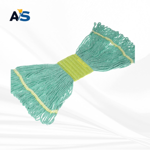 A&S Heavy Duty Aqua Green Cotton <b>Mop</b> Head with 5" Lime Green Head Band Loop End - Product Image 3