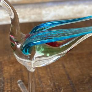 Handblown Lampworking Glass Bird Figurine with Red Crest and Blue Wings Easter Animal Sculpture Collectible - Product Image 5