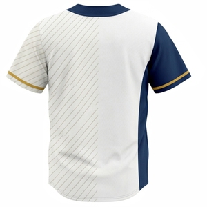 Camiseta de Béisbol Personalizada Unisex de Manga Corta, Blanca y Azul Oscuro, con Logotipo Sublimado, Absorbente de Humedad, Corte Regular, Cuello de Béisbol - Product Image 2