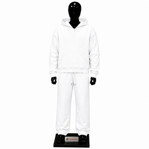 Conjunto Deportivo de Algodón Blanco, Sudadera con Capucha y Cremallera Completa, con Bolsillos Laterales, Color Sólido Informal, para Otoño, Corte Regular, Talla Adulto - Product Image 1