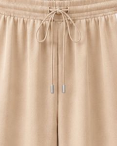 Pantalones Deportivos Anchos Color Beige Arena con Franjas Laterales Blancas para Mujer, Corte Holgado Informal, Cintura Elástica, Estilo Urbano - Product Image 6