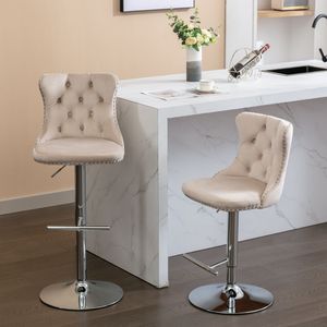 Modern 25-33 Inch Swivel Velvet Barstools with <b>Adjustable</b> Seat <b>Height</b> Comfortable Upholstered Chrome Base <b>Bar</b> <b>Stools</b> Backrest - Product Image 1