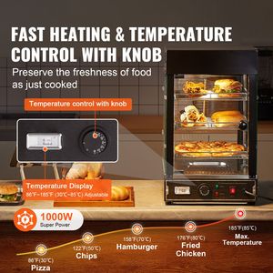 Scaldavivande Commerciale a 3 Ripiani da 1000W con Controllo Manuale della Temperatura e Ripiani Regolabili da 86 a 185°F - Product Image 2