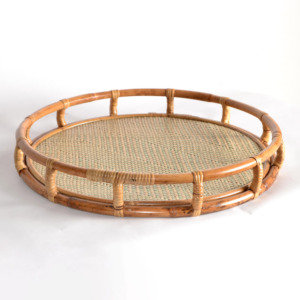 Rattan display <b>tray</b> cocktail <b>breakfast</b> serving high quality hand-crafted round storage <b>trays</b> - Product Image 1