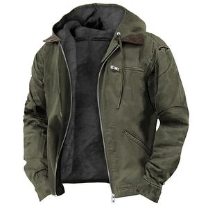 Veste d'extérieur à capuche multi-poches pour homme, pour l'automne et l'hiver, décontractée, zippée, couleur unie, doublée de polaire, chaude - Product Image 1
